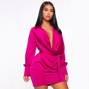 Fashion Nova “I'm The One” Collared Mini Shirt Dress - Magenta - Size S - NWT